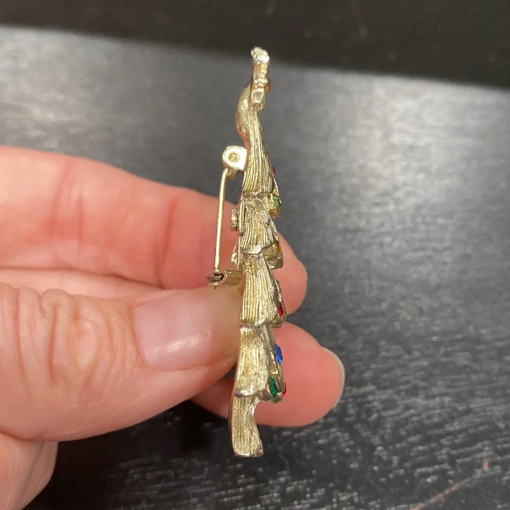 VINTAGE Multi Stone Gold Christmas Tree Pin Brooch - Picture 5 of 9